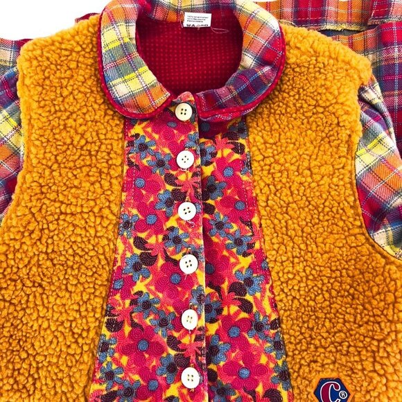 Cakewalk by OILILY Sz 8-10 Colorful Flannel and Fleece vest dress with leggings - Picture 4 of 16